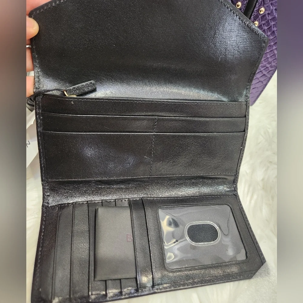 💜🔹️ Brahmin🔹️ Rare🔥 Small Caroline Ultraviolet Altair  Leather + Wallet Set - Picture 13 of 16